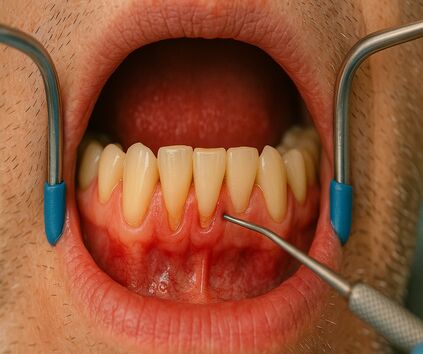 Çayırova diş eti çekilmesi tedavisi yapan dent alyans diş kliniği diş etleri çekilen bir hastaya müdehale ederken